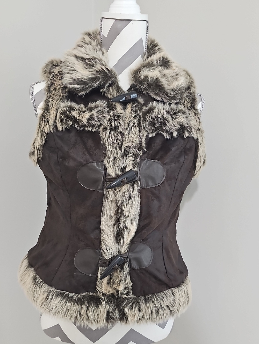 Faux Fur Trim Brown Suede Vest By Body Central
